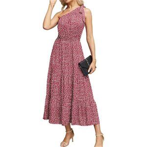 Women's Summer Casual Floral One Shoulder Sundress Ruffle Hem Tiered Dresses